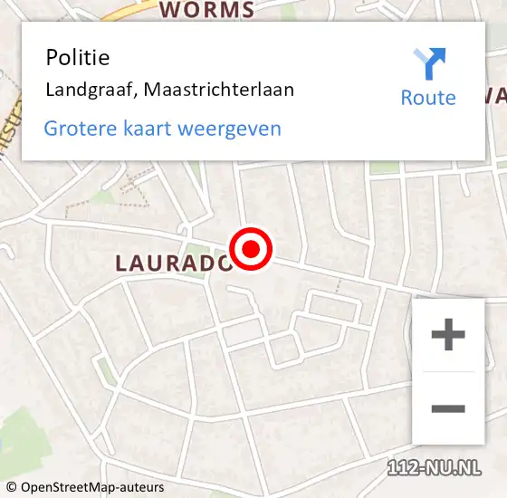 Locatie op kaart van de 112 melding: Politie Landgraaf, Maastrichterlaan op 10 juni 2022 14:39