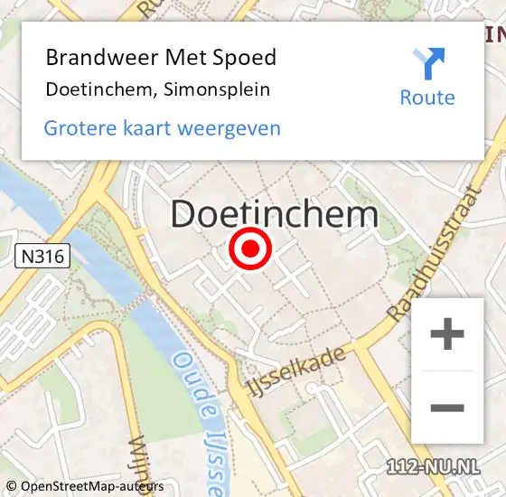 Locatie op kaart van de 112 melding: Brandweer Met Spoed Naar Doetinchem, Simonsplein op 10 juni 2022 14:42