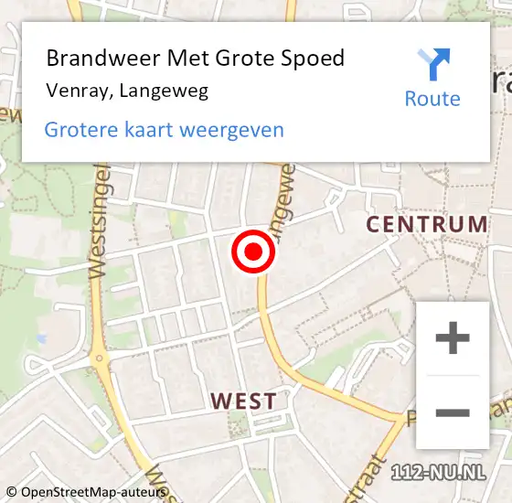 Locatie op kaart van de 112 melding: Brandweer Met Grote Spoed Naar Venray, Langeweg op 10 juni 2022 14:44