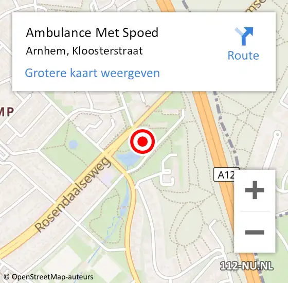 Locatie op kaart van de 112 melding: Ambulance Met Spoed Naar Arnhem, Kloosterstraat op 10 juni 2022 14:48