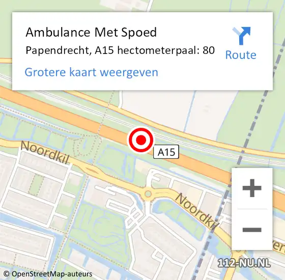 Locatie op kaart van de 112 melding: Ambulance Met Spoed Naar Papendrecht, A15 hectometerpaal: 80 op 10 juni 2022 15:04