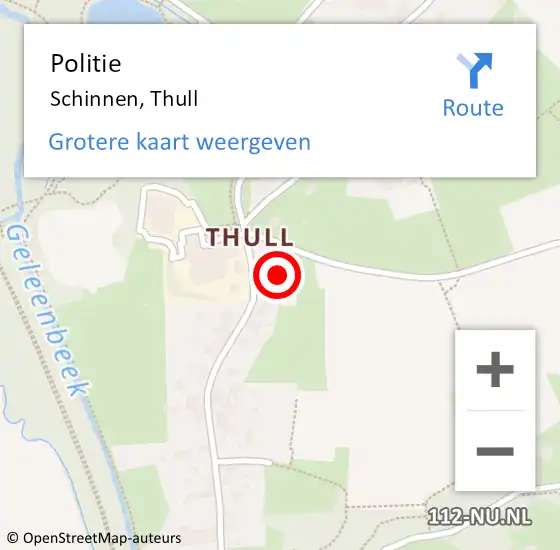 Locatie op kaart van de 112 melding: Politie Schinnen, Thull op 10 juni 2022 15:14