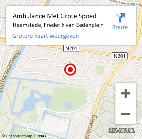 Locatie op kaart van de 112 melding: Ambulance Met Grote Spoed Naar Heemstede, Frederik van Eedenplein op 10 juni 2022 15:18