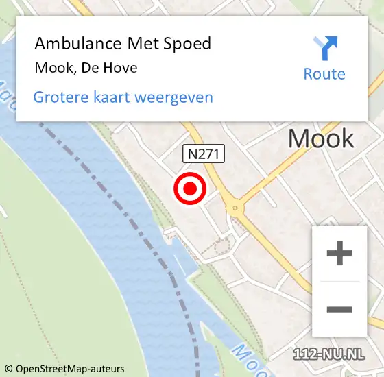 Locatie op kaart van de 112 melding: Ambulance Met Spoed Naar Mook, De Hove op 10 juni 2022 15:47