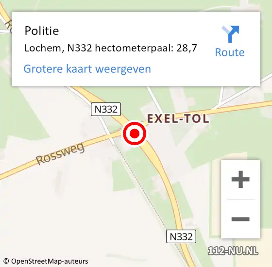 Locatie op kaart van de 112 melding: Politie Lochem, N332 hectometerpaal: 28,7 op 10 juni 2022 16:02