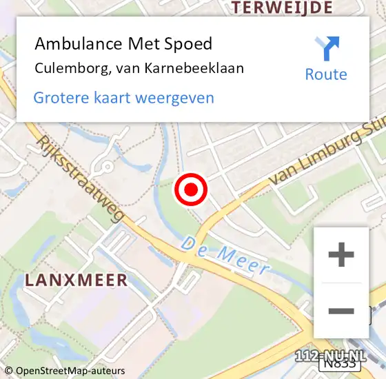 Locatie op kaart van de 112 melding: Ambulance Met Spoed Naar Culemborg, van Karnebeeklaan op 10 juni 2022 16:15