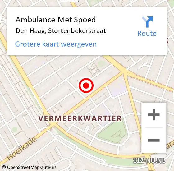 Locatie op kaart van de 112 melding: Ambulance Met Spoed Naar Den Haag, Stortenbekerstraat op 10 juni 2022 16:44