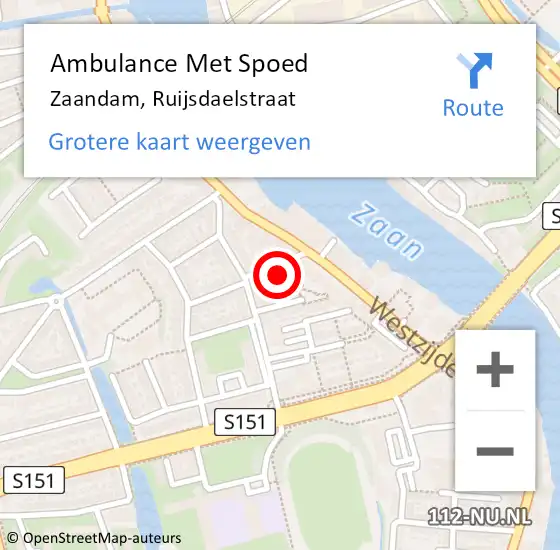 Locatie op kaart van de 112 melding: Ambulance Met Spoed Naar Zaandam, Ruijsdaelstraat op 10 juni 2022 16:53