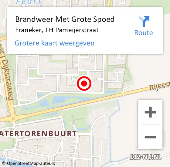 Locatie op kaart van de 112 melding: Brandweer Met Grote Spoed Naar Franeker, J H Pameijerstraat op 10 juni 2022 16:55