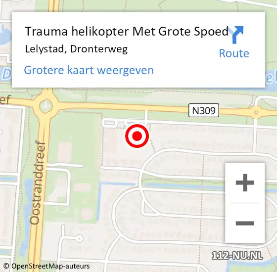 Locatie op kaart van de 112 melding: Trauma helikopter Met Grote Spoed Naar Lelystad, Dronterweg op 10 juni 2022 16:56