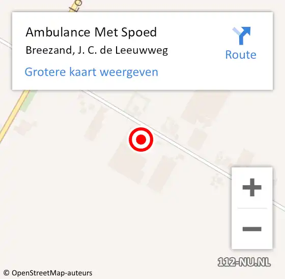 Locatie op kaart van de 112 melding: Ambulance Met Spoed Naar Breezand, J. C. de Leeuwweg op 10 juni 2022 17:17