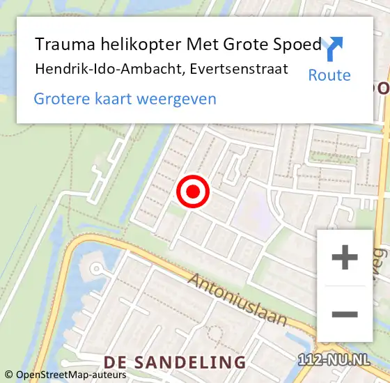 Locatie op kaart van de 112 melding: Trauma helikopter Met Grote Spoed Naar Hendrik-Ido-Ambacht, Evertsenstraat op 10 juni 2022 17:51