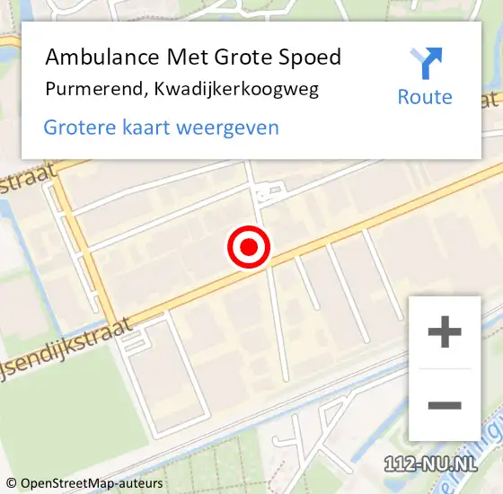 Locatie op kaart van de 112 melding: Ambulance Met Grote Spoed Naar Purmerend, Kwadijkerkoogweg op 10 juni 2022 17:55