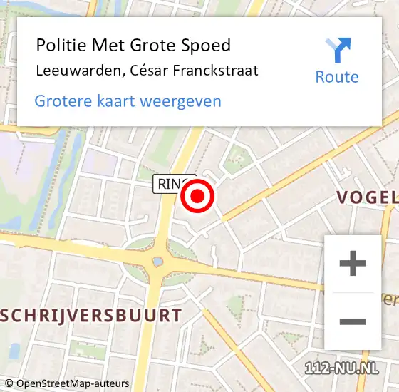 Locatie op kaart van de 112 melding: Politie Met Grote Spoed Naar Leeuwarden, César Franckstraat op 10 juni 2022 18:12