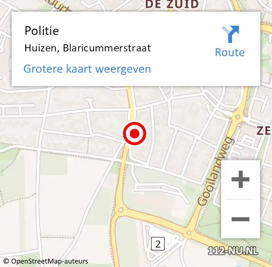 Locatie op kaart van de 112 melding: Politie Huizen, Blaricummerstraat op 10 juni 2022 18:42