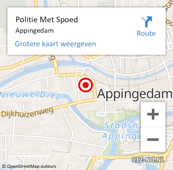 Locatie op kaart van de 112 melding: Politie Met Spoed Naar Appingedam op 10 juni 2022 18:43