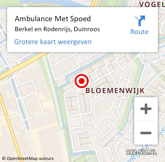 Locatie op kaart van de 112 melding: Ambulance Met Spoed Naar Berkel en Rodenrijs, Duinroos op 10 juni 2022 19:24