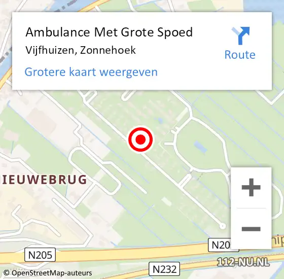 Locatie op kaart van de 112 melding: Ambulance Met Grote Spoed Naar Vijfhuizen, Zonnehoek op 10 juni 2022 20:01