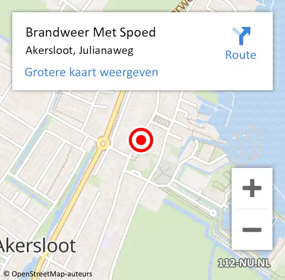 Locatie op kaart van de 112 melding: Brandweer Met Spoed Naar Akersloot, Julianaweg op 10 juni 2022 20:08