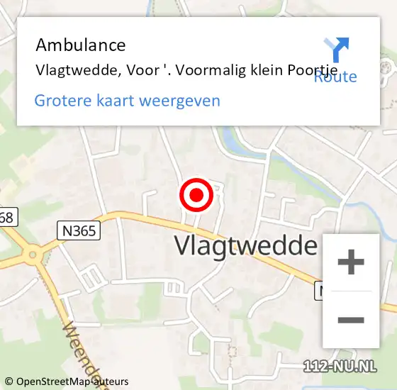 Locatie op kaart van de 112 melding: Ambulance Vlagtwedde, Voor '. Voormalig klein Poortje op 19 juli 2014 19:27