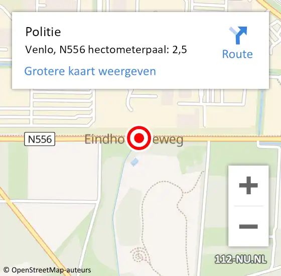 Locatie op kaart van de 112 melding: Politie Venlo, N556 hectometerpaal: 2,5 op 10 juni 2022 20:18