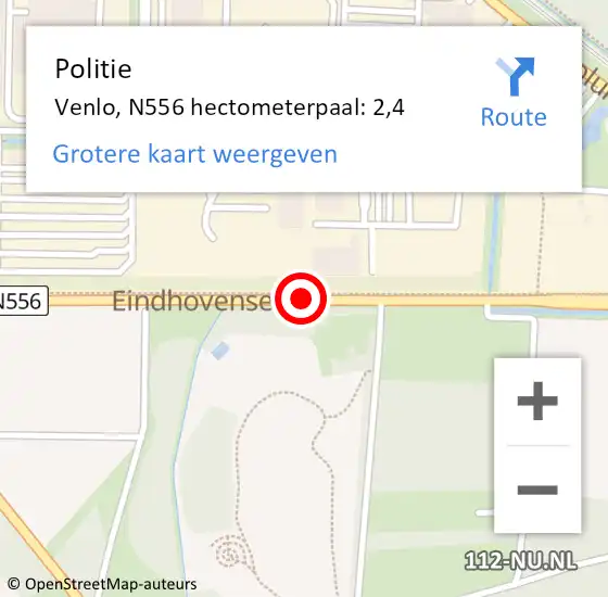 Locatie op kaart van de 112 melding: Politie Venlo, N556 hectometerpaal: 2,4 op 10 juni 2022 20:21