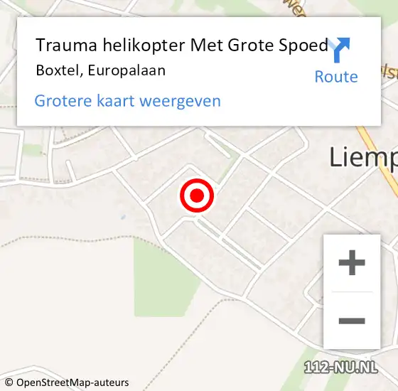 Locatie op kaart van de 112 melding: Trauma helikopter Met Grote Spoed Naar Boxtel, Europalaan op 10 juni 2022 20:34