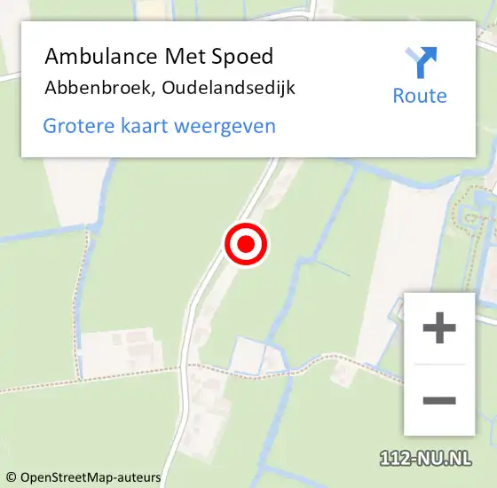 Locatie op kaart van de 112 melding: Ambulance Met Spoed Naar Abbenbroek, Oudelandsedijk op 10 juni 2022 21:05