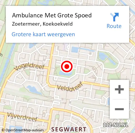 Locatie op kaart van de 112 melding: Ambulance Met Grote Spoed Naar Zoetermeer, Koekoekveld op 10 juni 2022 21:21