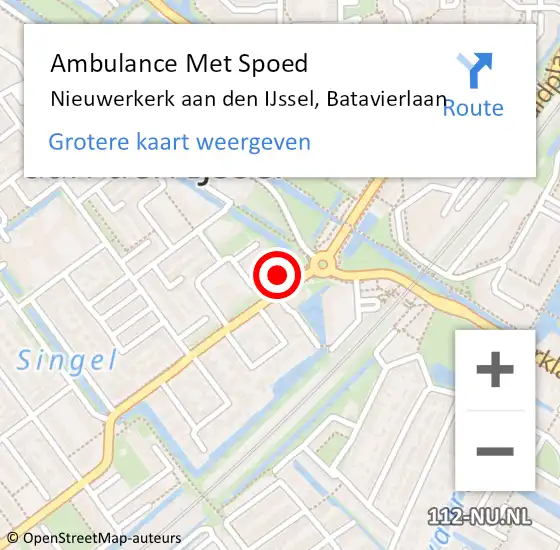 Locatie op kaart van de 112 melding: Ambulance Met Spoed Naar Nieuwerkerk aan den IJssel, Batavierlaan op 10 juni 2022 21:35