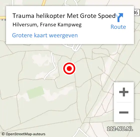 Locatie op kaart van de 112 melding: Trauma helikopter Met Grote Spoed Naar Hilversum, Franse Kampweg op 10 juni 2022 21:38