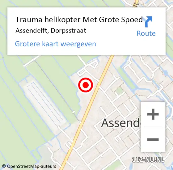 Locatie op kaart van de 112 melding: Trauma helikopter Met Grote Spoed Naar Assendelft, Dorpsstraat op 10 juni 2022 22:00