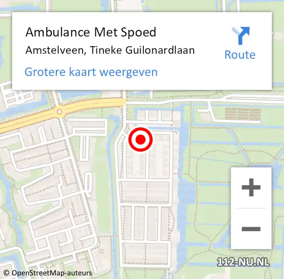 Locatie op kaart van de 112 melding: Ambulance Met Spoed Naar Amstelveen, Tineke Guilonardlaan op 10 juni 2022 23:06