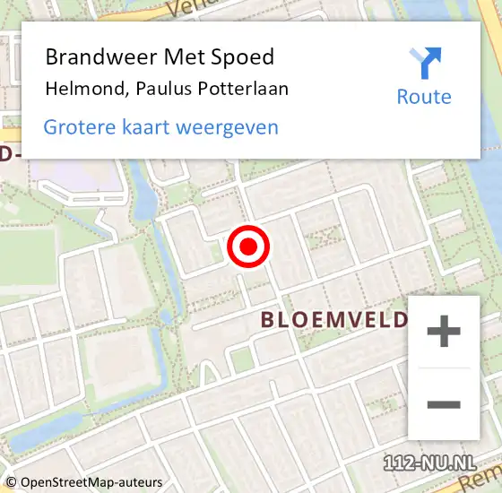 Locatie op kaart van de 112 melding: Brandweer Met Spoed Naar Helmond, Paulus Potterlaan op 10 juni 2022 23:49