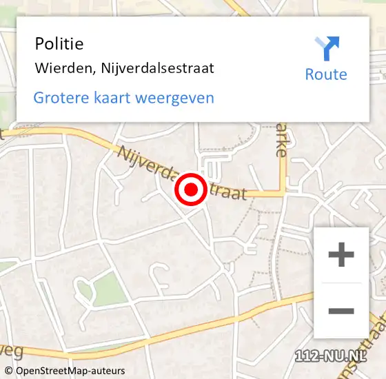 Locatie op kaart van de 112 melding: Politie Wierden, Nijverdalsestraat op 10 juni 2022 23:56