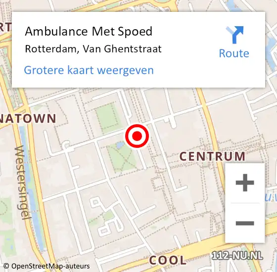 Locatie op kaart van de 112 melding: Ambulance Met Spoed Naar Rotterdam, Van Ghentstraat op 11 juni 2022 00:24