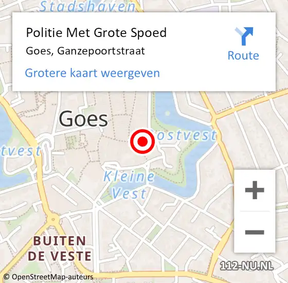 Locatie op kaart van de 112 melding: Politie Met Grote Spoed Naar Goes, Ganzepoortstraat op 11 juni 2022 00:40