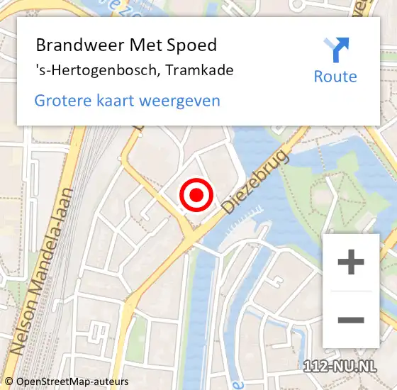 Locatie op kaart van de 112 melding: Brandweer Met Spoed Naar 's-Hertogenbosch, Tramkade op 11 juni 2022 01:10