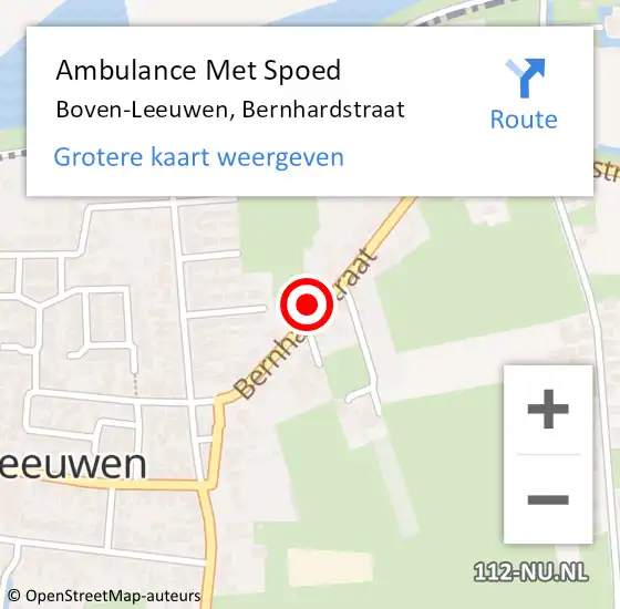 Locatie op kaart van de 112 melding: Ambulance Met Spoed Naar Boven-Leeuwen, Bernhardstraat op 11 juni 2022 01:28