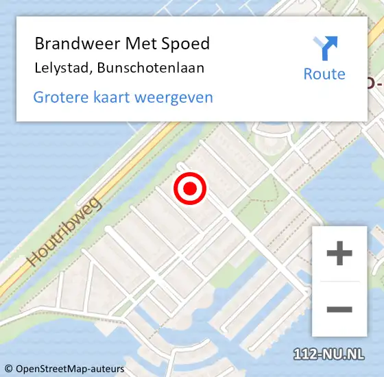 Locatie op kaart van de 112 melding: Brandweer Met Spoed Naar Lelystad, Bunschotenlaan op 11 juni 2022 04:03