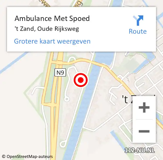Locatie op kaart van de 112 melding: Ambulance Met Spoed Naar 't Zand, Oude Rijksweg op 11 juni 2022 04:26