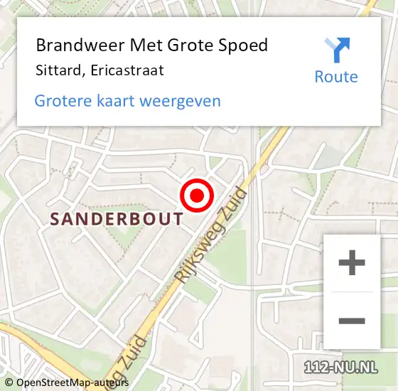 Locatie op kaart van de 112 melding: Brandweer Met Grote Spoed Naar Sittard, Ericastraat op 11 juni 2022 04:54