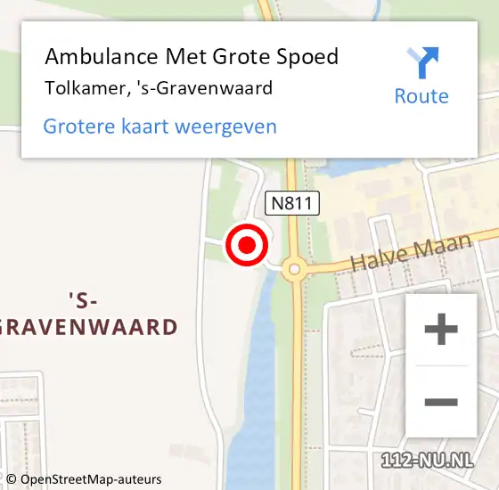 Locatie op kaart van de 112 melding: Ambulance Met Grote Spoed Naar Tolkamer, 's-Gravenwaard op 11 juni 2022 05:26