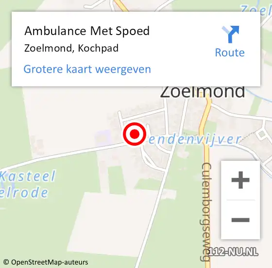 Locatie op kaart van de 112 melding: Ambulance Met Spoed Naar Zoelmond, Kochpad op 11 juni 2022 05:44