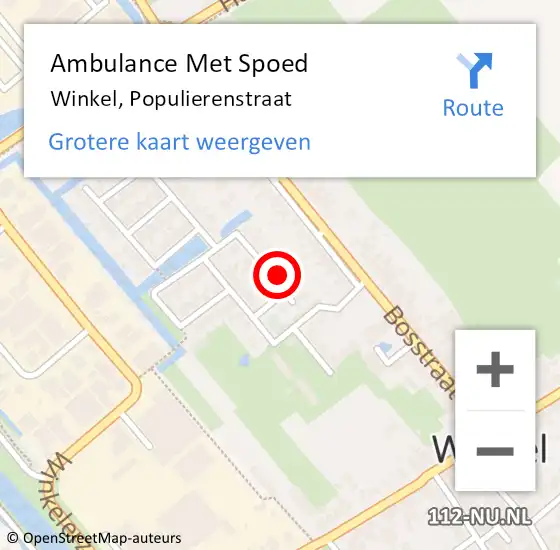 Locatie op kaart van de 112 melding: Ambulance Met Spoed Naar Winkel, Populierenstraat op 11 juni 2022 06:02