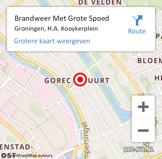 Locatie op kaart van de 112 melding: Brandweer Met Grote Spoed Naar Groningen, H.A. Kooykerplein op 11 juni 2022 06:48