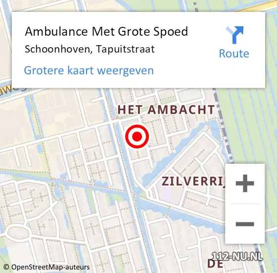 Locatie op kaart van de 112 melding: Ambulance Met Grote Spoed Naar Schoonhoven, Tapuitstraat op 11 juni 2022 07:07