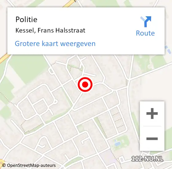 Locatie op kaart van de 112 melding: Politie Kessel, Frans Halsstraat op 11 juni 2022 07:43