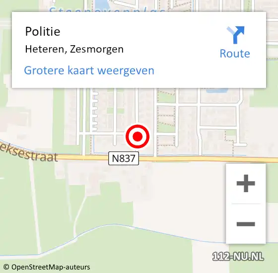 Locatie op kaart van de 112 melding: Politie Heteren, Zesmorgen op 11 juni 2022 07:43