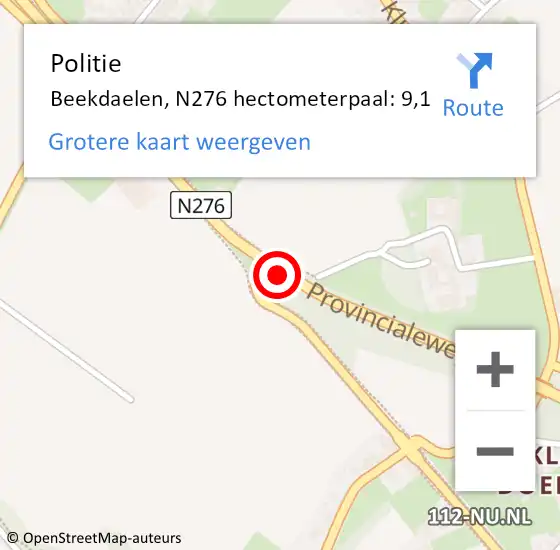 Locatie op kaart van de 112 melding: Politie Beekdaelen, N276 hectometerpaal: 9,1 op 11 juni 2022 07:45